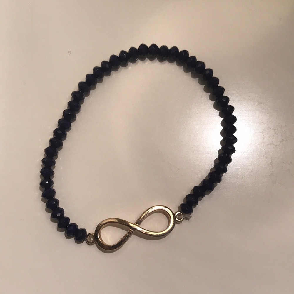 Blue Beaded Gold Infinity Bracelet